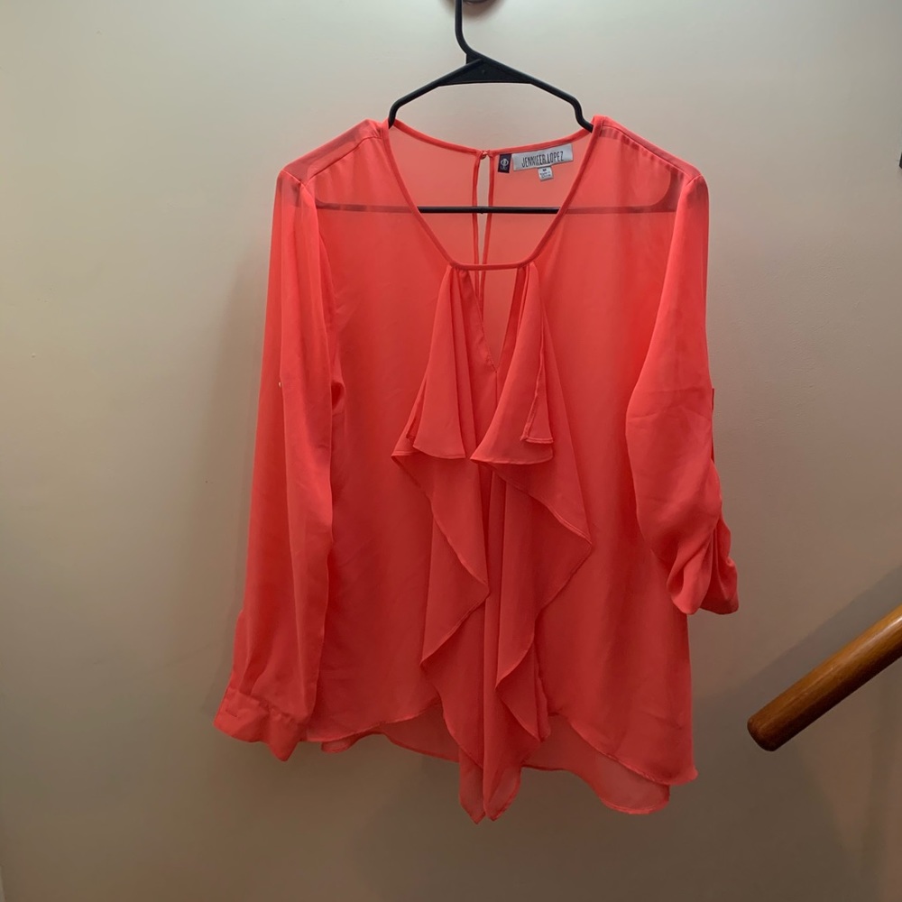 Jennifer Lopez Peach Long Sleeve Blouse Size M